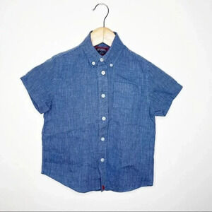 UNTUCKit Boys Linen Button Up Short Sleeve Shirt Size 4/5 Blue